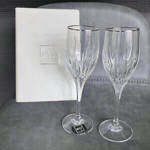 Mikasa Arctic Lights Platinum Rim Crystal Wine Glasses Set of 2 NIB Size 8 1/4"